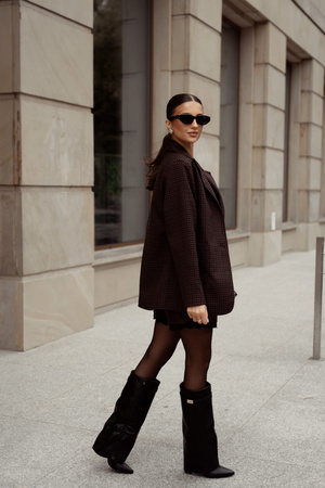 Brązowy żakiet damski w pepitke XANA AUTUMN