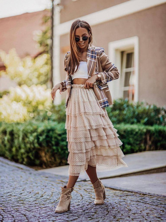 CAMEL , Żakiet w kratę New SEASON PATTERN zapinany na złote guziki.