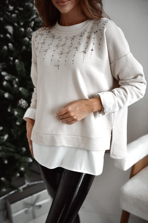 Jasnobeżowa bluza damska zdobiona perełkami XANA CELINE