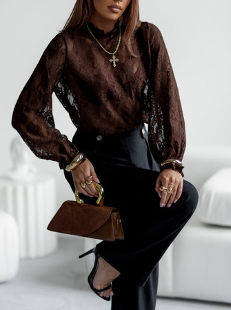 Brązowa koronkowa bluzka damska FEMME