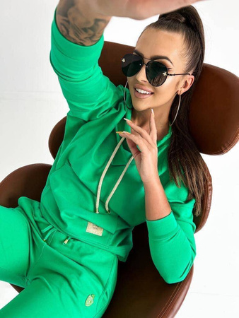 Zielona gładka bawełniana bluza damska typu kangurek APPLE LUISE