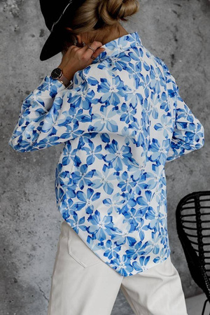 Biało-niebieska koszula damska w kwiaty SIMPLY FLOWER