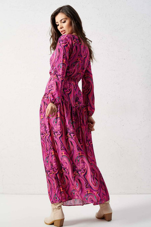 Długa sukienka damska różowe wzory PINKY LALOUS