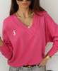 Różowy sweter damski z dekoltem V PINKY BIRDS