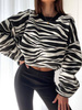 Biało-czarna ciepła bawełniana bluza damska z motywem zebry BOCCA ZEBRA