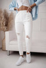 Białe spodnie damskie na gumce i z przetarciami DAILY JEANS