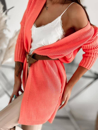 Pomarańczowy, długi, luźny kardigan damski HI ORANGE