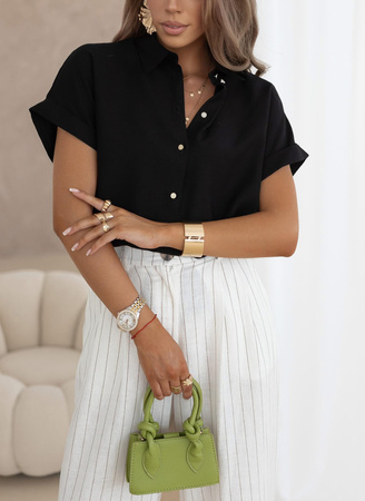 Czarna koszula damska z krótkim rękawem RENE 