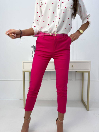 Fuksjowe materiałowe spodnie damskie z paskiem FUCHSIA FREZJA