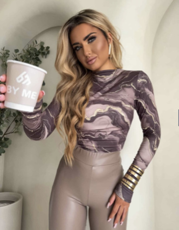 Mokka dopasowana bluzka damska Marmurek SKIN