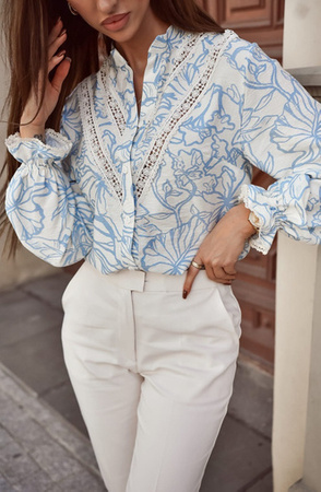 Ecru koszula damska  w niebieski  print  CELINE