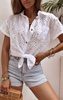 Biała  bawełniana haftowana koszula damska  z krótkim rękawem MODISTA   
