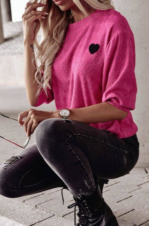 Fuksjowy sweter damski z długim rękawem z serduszkiem HEART XANA