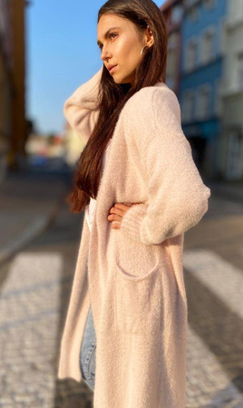 Jasny beż kardigan ALPAKA, długi sweter z kieszeniami.