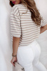 Biała bluzka damska w beżowe paski z krótkim rękawem HEART STRIPES