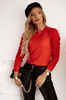 Dopasowana czerwona bluzka damska z prążkowanego materiału z marszczeniem na rękawach CREASES.