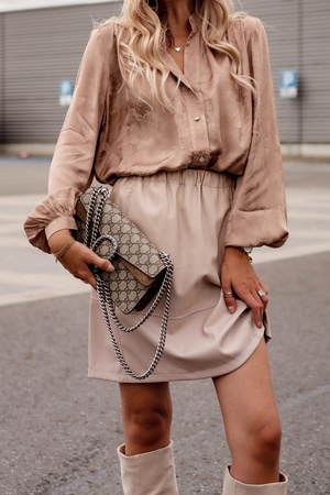 Karmelowa luźna koszula damska ze stójka SIMPLY FLOWERS