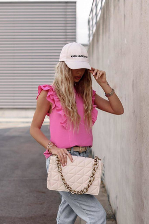 Różowa bluzka damska z falbaną i wiązaniem na plecach DONNA