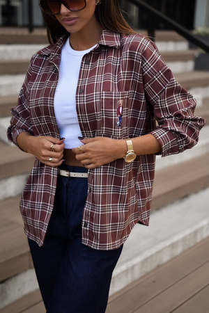 Brązowa   koszula damska w kratę TEDDY BEAR  