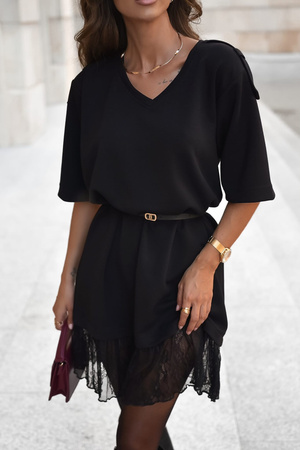  Czarna sukienka damska z ozdobna koronka XANA AUTUMN 