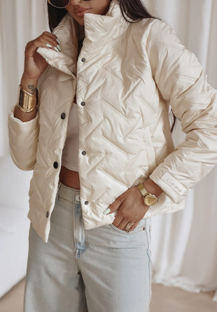 Śmietankowa  krótka kurtka damska  ELENA 