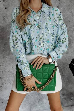 Niebieska koszula damska w delikatne kwiaty ROMANTIC FLOWER