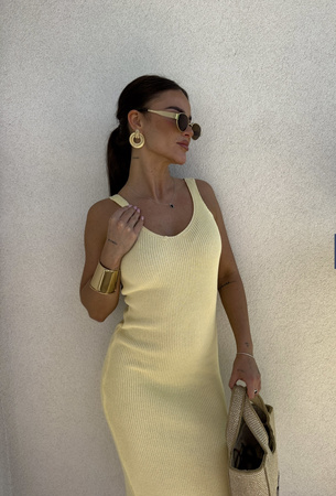 Żółta dopasowana dzianinowa sukienka damska SAONA 