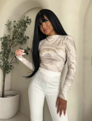 Ecru dopasowana   bluzka damska  Marmurek  SKIN    