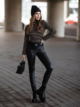 Czarne legginsy damskie z łączonych materiałów COCO FIT