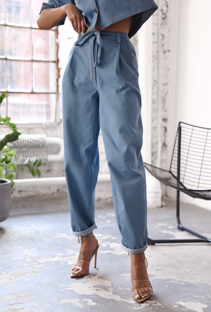 Niebieskie   szerokie  spodnie damskie  MOOM FIT 