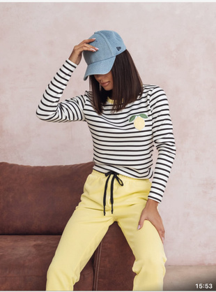 Biało-żółta dopasowana bluzka damska w paski  CITRONE 