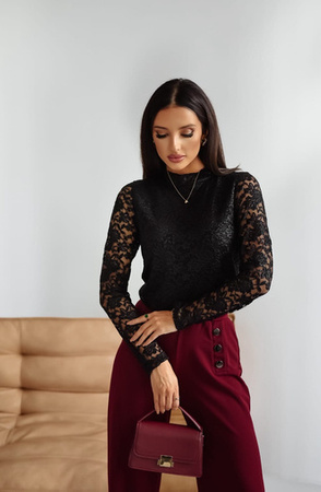 Czarna  dopasowana koronkowa  bluzka damska  ELLE 