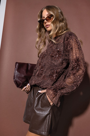 Brązowa  koronkowa bluzka  damska  XANA ROMANTIC STYLE    