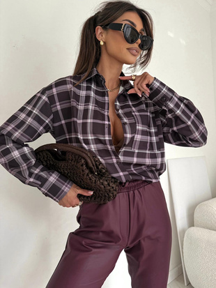 Śliwkowa   koszula damska oversize w kratę  SOFIE 