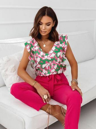 Kolorowa bluzka damska z krótkim rękawem i falbaną MILA