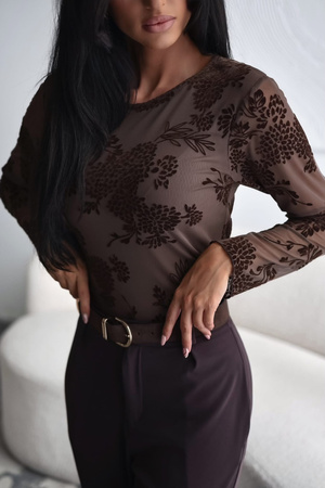 Brazowa  dopasowana   bluzka damska  z siatki AMALFI 