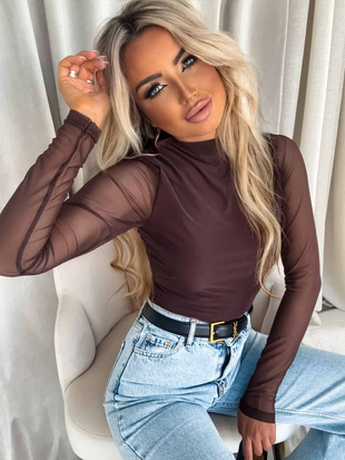 Czekoladowa  dopasowana   bluzka damska  SKIN  