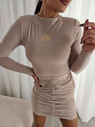  Beżowa elastyczna dopasowana bluzka damska LOGO SKIN  