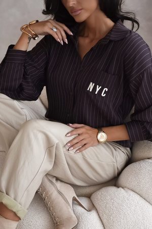 Brązowa   koszula damska w paski NYC 