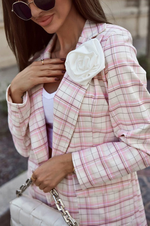 Różowo-Beżowy żakiet damski w kratę XANA BEIGE 