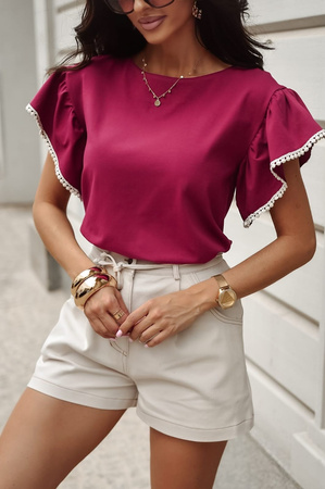   Różowa  bluzka  damska z  falbanka na rekawie JUSTIN