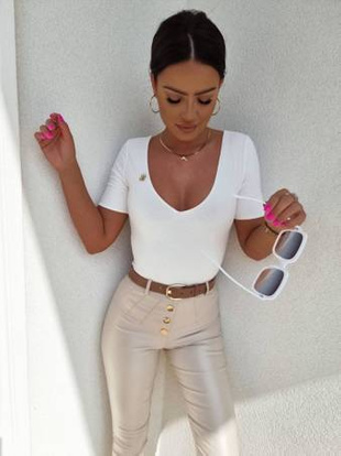 Biała bluzka damska z krótkim rękawem i dekoltem UNIQUE 