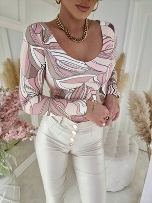  Kolorowa  elastyczna dopasowana bluzka damska w pastelowe liście VENEZIA 