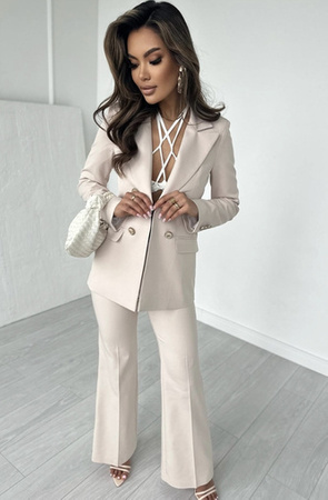 Beżowy żakiet damski z ozdobnymi guzikami MASSIMO 