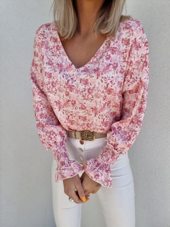 Kolorowa bluzka damska ze ściągaczami przy rękawach LADY FLOWER