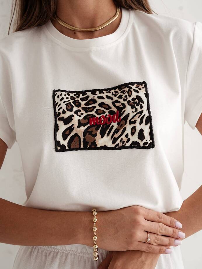 Biały T-shirt  damski  MOOD LEOPARD  