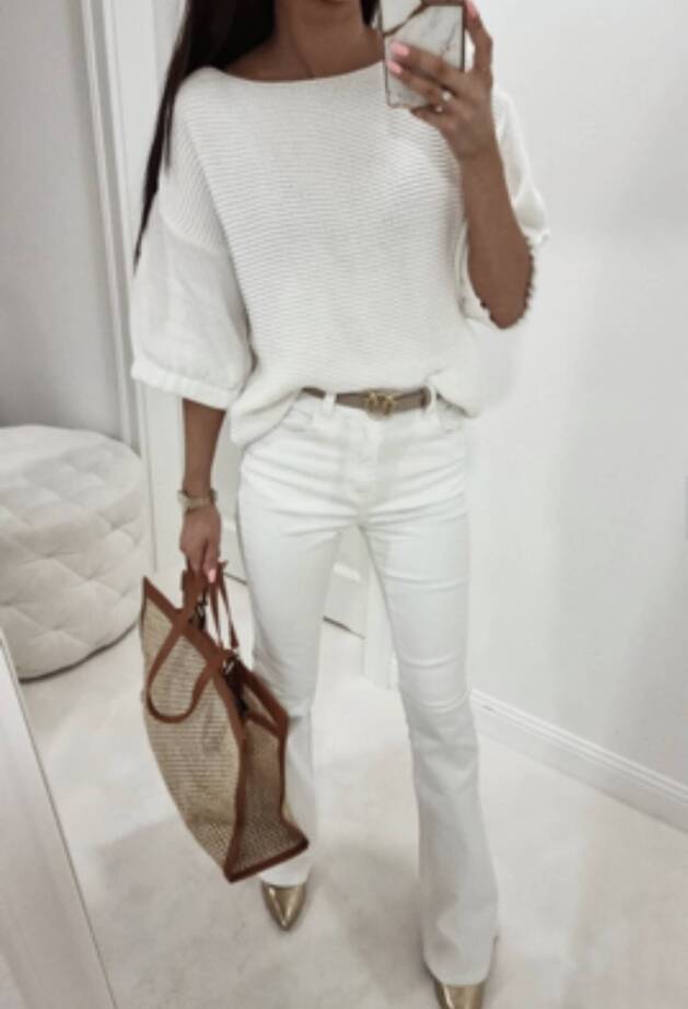 Biały sweter damski z krótkim rekawem  BONITO  