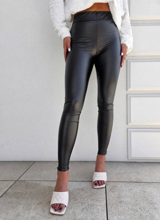 Czarne legginsy damskie z imitacji skóry  LEATHER 