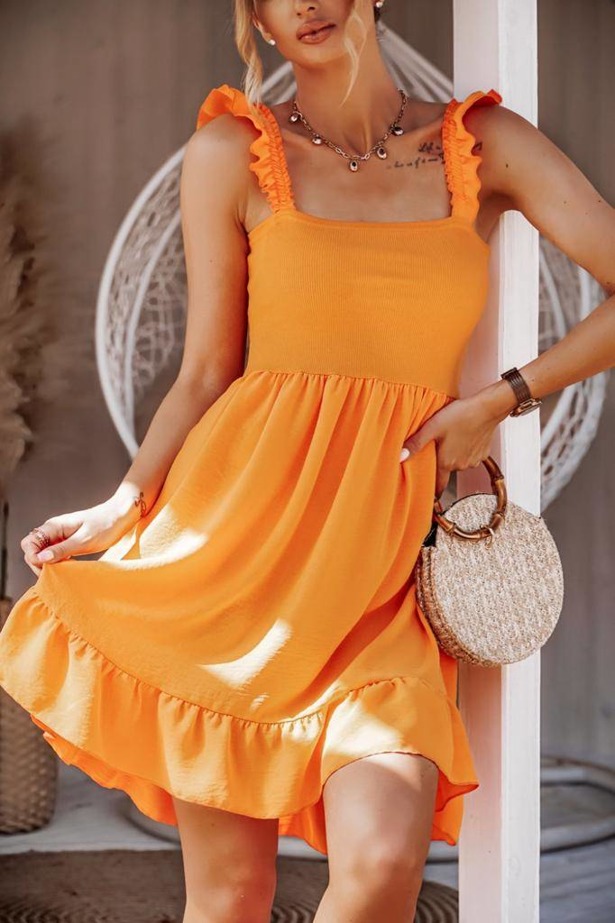 Pomarańczowa krótka sukienka damska z na ramiączkach CLEO