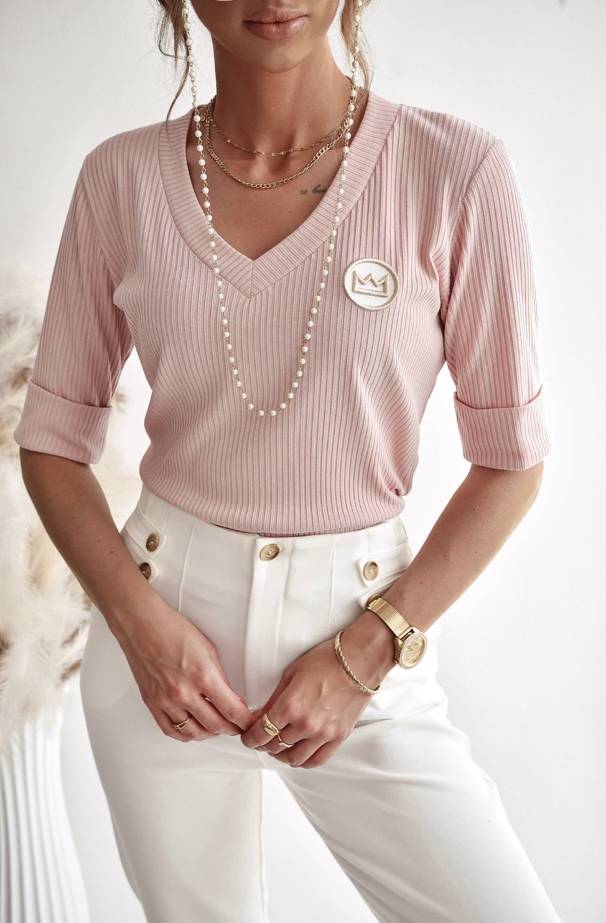 Pudrowo-różowa dopasowana bluzka damska CARMEL 